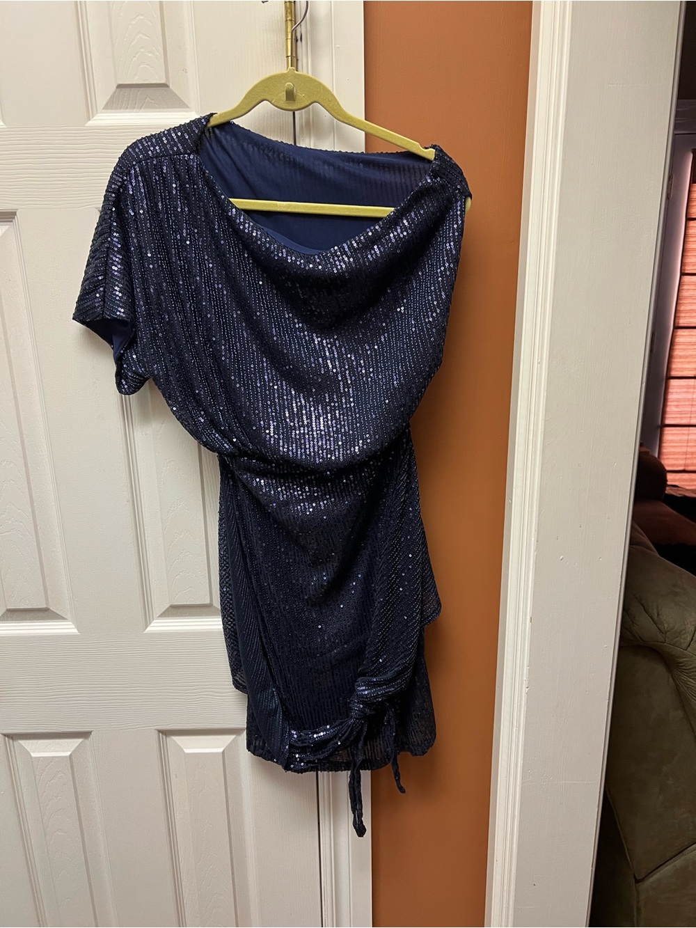 Amazon Navy One-Shoulder Sequin Evening Dress